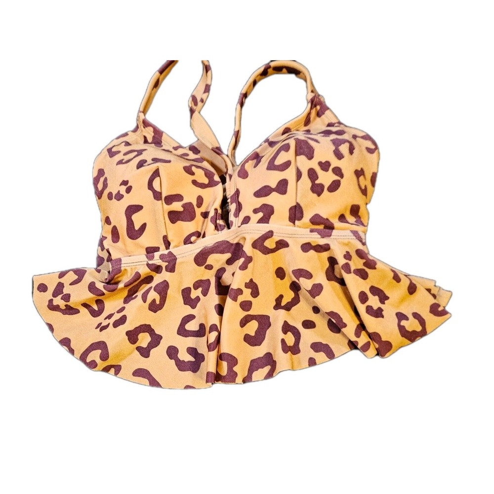 Cupshe Womens Jungle Animal Print Ruffled Tankini Top Brown Small CGA12D2K001JA